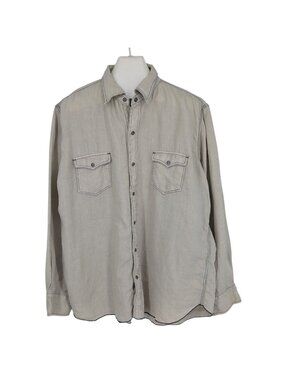 Vtg Ryan Michael Linen Western Snap Front Shirt Contrast Stitch Cowboy XXLarge